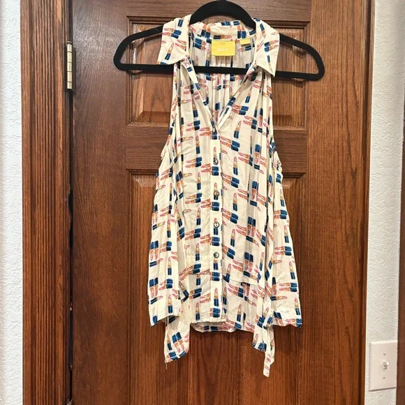 Anthropologie Maeve Tesni Lipstick Print Swing Tank Size 4 EUC $118 100% rayon - Picture 4 of 16